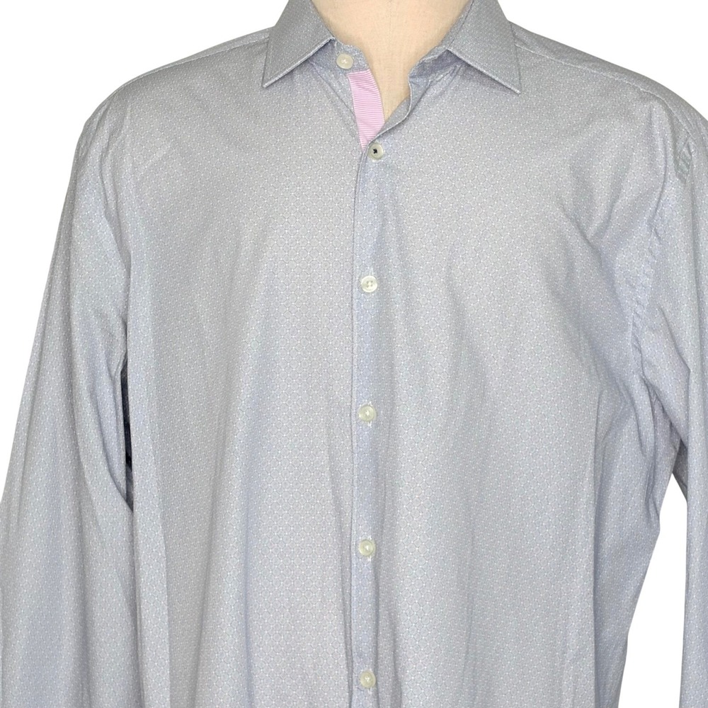 Stone Rose Men's XLT Blue Long Sleeve Dress Shirt Geometric Print Button Up